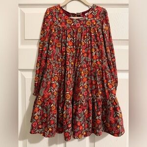 The Prairie Girls Brown w/ Vibrant Floral design long Sleeve, fully lined Dress